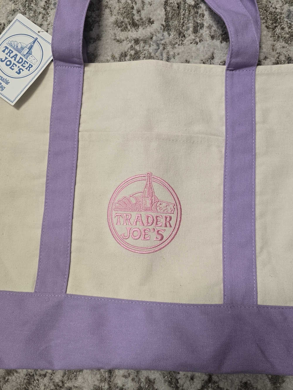 Canvas Tote Bag with Lavender Trim - Trader Joe's - Picture 3 of 10